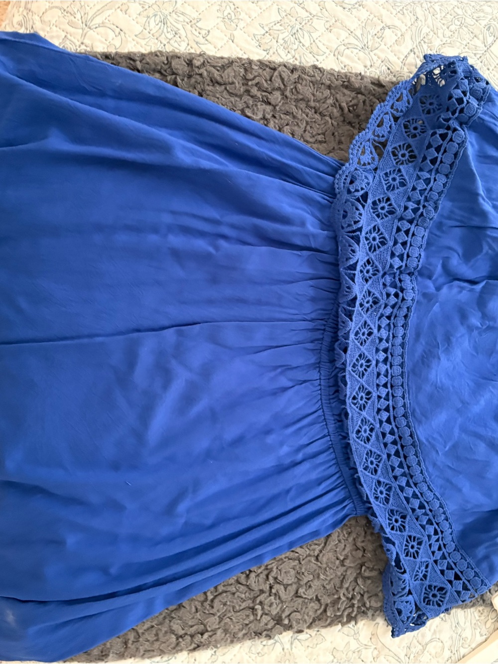 Xhilaration Royal Blue Off-Shoulder Mini Dress with Crochet Trim